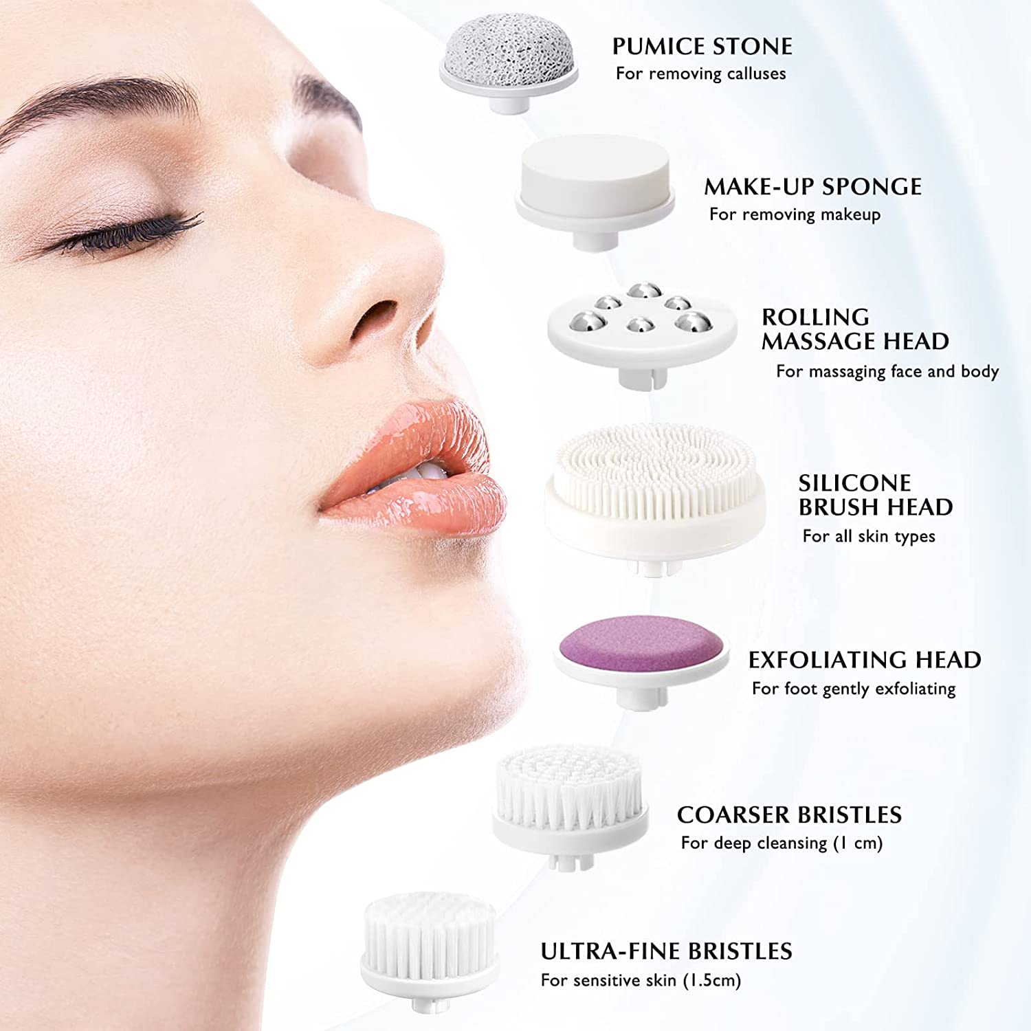 Facial Cleansing Brush Face Scrubber: COSLUS 7in1 JBK-D Electric Exfoliating Spin Cleanser Device Waterproof Deep Cleaning Exfoliation Rotating Spa Machine - Electronic Acne Skin Wash Spinning System - Image 2